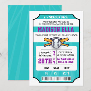 BASEBALL TICKET Bar Bat Mitzvah Uitnodiging