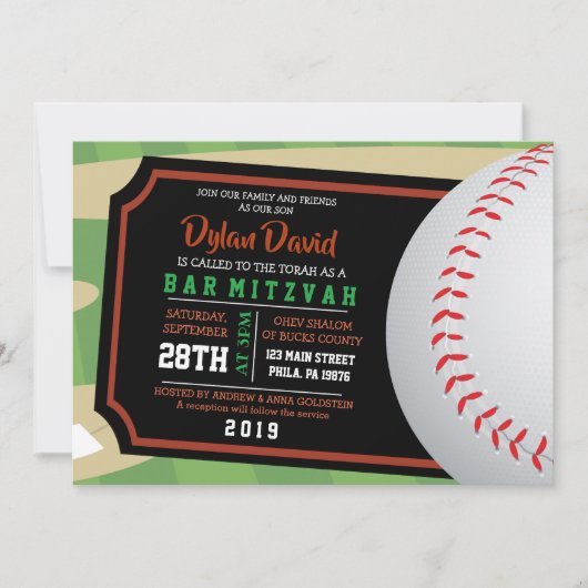 BASEBALL TICKET Bar Bat Mitzvah Uitnodiging (Voorkant)