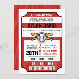 BASEBALL TICKET Bar Bat Mitzvah Uitnodiging