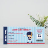 Baseball Ticket Birthday Invitations (Navy Red) Kaart (Staand voorkant)