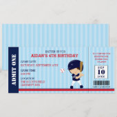 Baseball Ticket Birthday Invitations (Navy Red) Kaart (Voorkant / Achterkant)