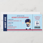 Baseball Ticket Birthday Invitations (Navy Red) Kaart (Voorkant)