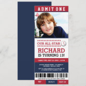 Baseball Ticket Birthday Invites Kaart (Voorkant / Achterkant)