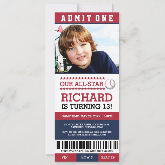 Baseball Ticket Birthday Invites Kaart (Voorkant)
