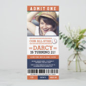 Baseball Ticket Birthday Invites Kaart (Staand voorkant)