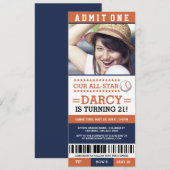 Baseball Ticket Birthday Invites Kaart (Voorkant / Achterkant)