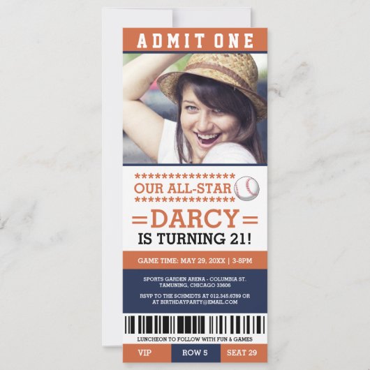 Baseball Ticket Birthday Invites Kaart (Voorkant)