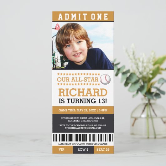 Baseball Ticket Birthday Invites Kaart (Staand voorkant)