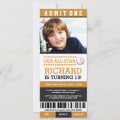 Baseball Ticket Birthday Invites Kaart (Voorkant)