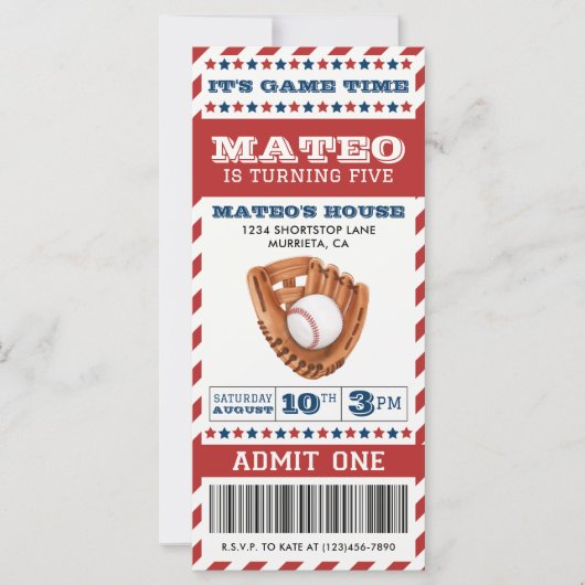 Baseball Ticket Birthday Uitnodiging (Voorkant)