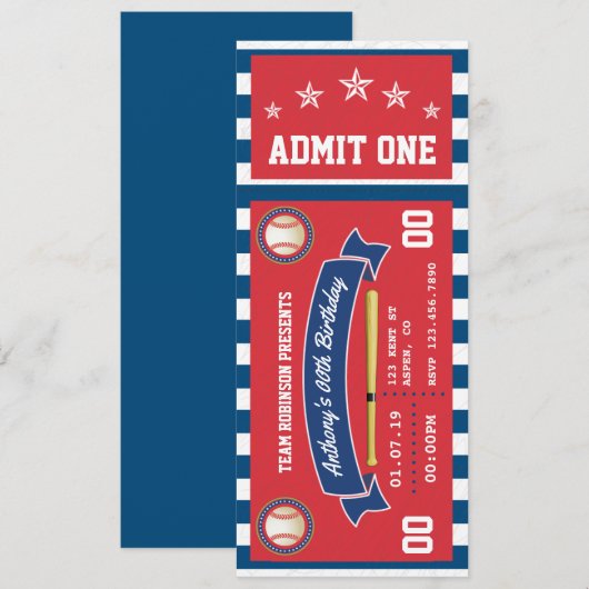 Baseball Ticket Birthday Uitnodiging (Voorkant / Achterkant)