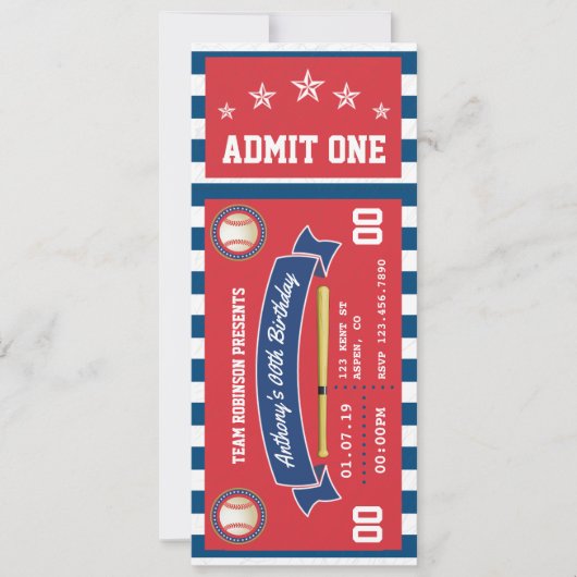 Baseball Ticket Birthday Uitnodiging (Voorkant)