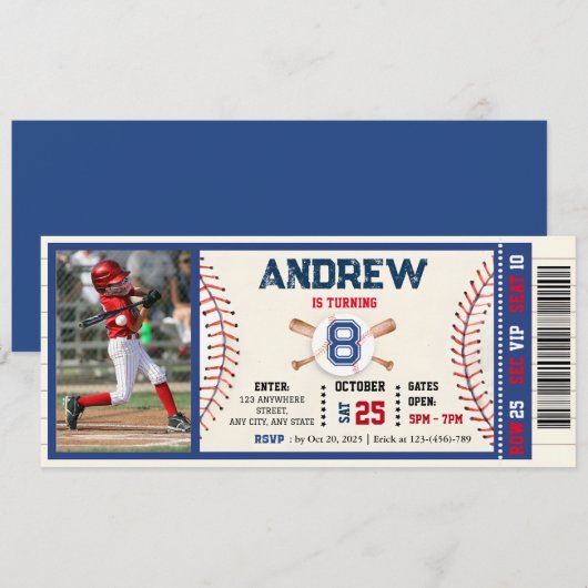 Baseball ticket elke leeftijd verjaardag Met foto Kaart (Voorkant / Achterkant)