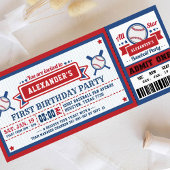 Baseball Ticket Pass Birthday Invitation Blue Red Kaart