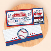 Baseball Ticket Pass Birthday Invitation Blue Red Kaart
