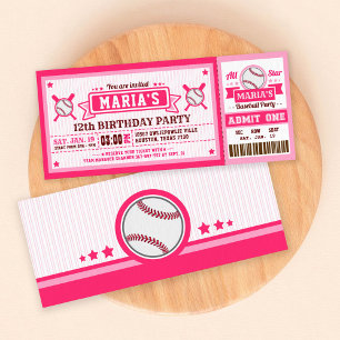 Baseball Ticket Pass Birthday Invitation Roze Kaart