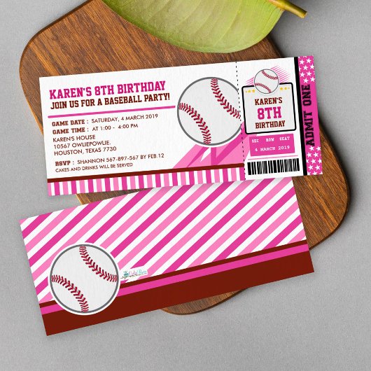 Baseball Ticket Pass Birthday Uitnodiging