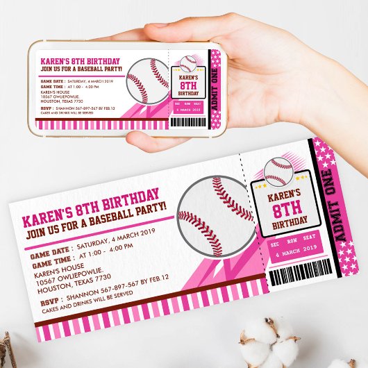 Baseball Ticket Pass Birthday Uitnodiging