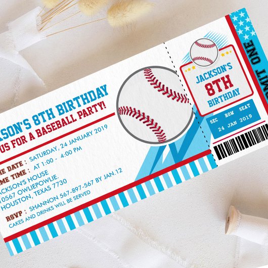 Baseball Ticket Pass Birthday Uitnodiging