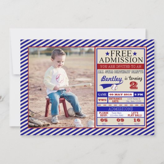 Baseball Ticket Photo Birthday Invitation Kaart (Voorkant)