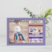 Baseball Ticket Photo Birthday Invitation Kaart (Staand voorkant)