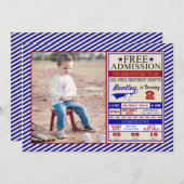 Baseball Ticket Photo Birthday Invitation Kaart (Voorkant / Achterkant)