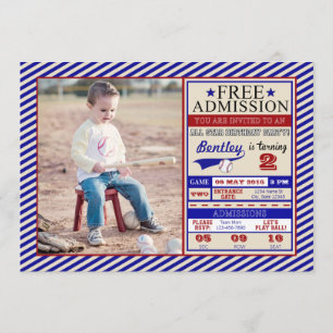Baseball Ticket Photo Birthday Invitation Kaart
