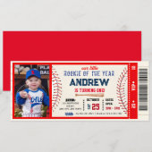 Baseball ticket rood thema verjaardag Met foto Kaart (Voorkant / Achterkant)