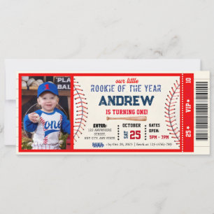 Baseball ticket rood thema verjaardag Met foto Kaart