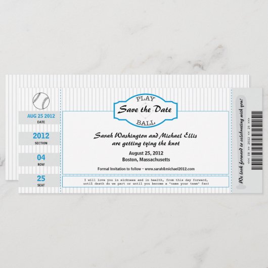Baseball Ticket Save the Date (Voorkant / Achterkant)