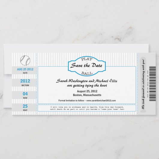 Baseball Ticket Save the Date (Voorkant)