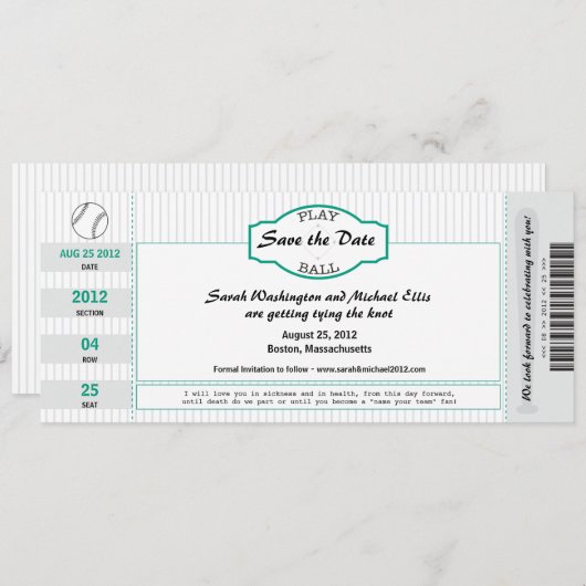 Baseball Ticket Save the Date (Voorkant / Achterkant)