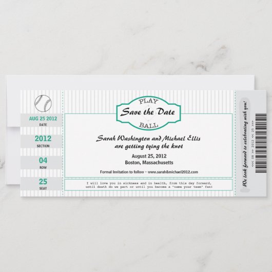 Baseball Ticket Save the Date (Voorkant)