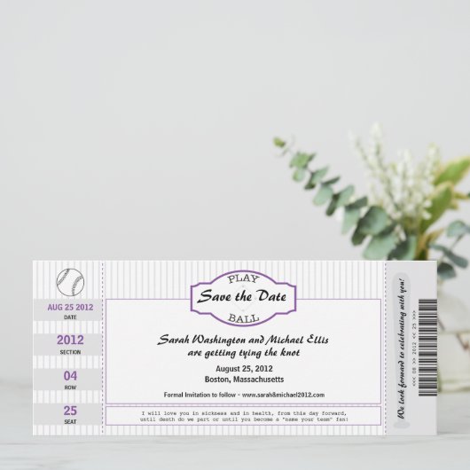 Baseball Ticket Save the Date (Staand voorkant)