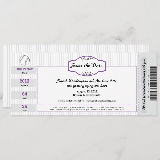Baseball Ticket Save the Date (Voorkant / Achterkant)