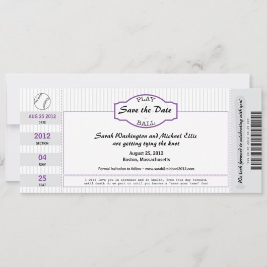 Baseball Ticket Save the Date (Voorkant)