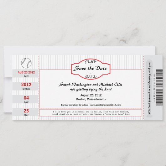 Baseball Ticket Save the Date (Voorkant)