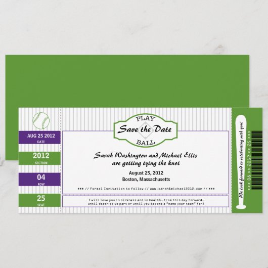Baseball Ticket Save the Date (Voorkant / Achterkant)