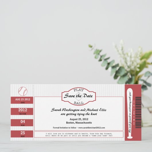 Baseball Ticket Save the Date (Staand voorkant)