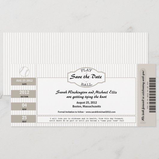 Baseball Ticket Save the Date (Voorkant / Achterkant)