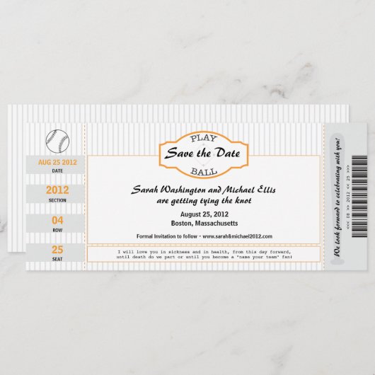 Baseball Ticket Save the Date (Voorkant / Achterkant)