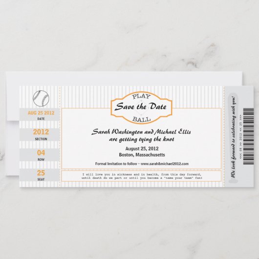 Baseball Ticket Save the Date (Voorkant)