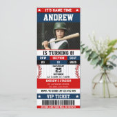 Baseball Ticket Sport Verjaardag met aangepaste fo Kaart (Staand voorkant)