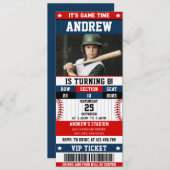 Baseball Ticket Sport Verjaardag met aangepaste fo Kaart (Voorkant / Achterkant)