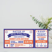 Baseball Ticket Verjaardagsfeestje Blauw Sinaasapp Kaart (Staand voorkant)