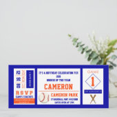 Baseball Ticket Verjaardagsfeestuitnodiging Sinaas Kaart (Staand voorkant)