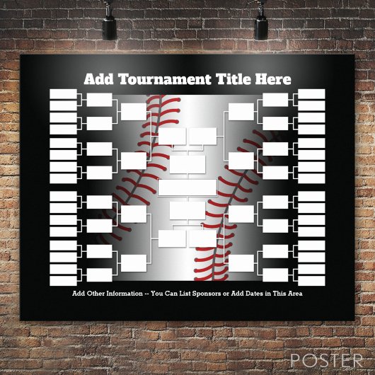 Baseball Tournament Bracket for 32 Teams Poster