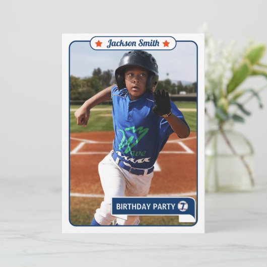 Baseball Trading Kaart Birthday Uitnodiging (Staand voorkant)