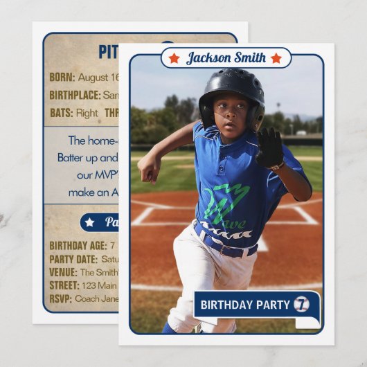 Baseball Trading Kaart Birthday Uitnodiging (Voorkant / Achterkant)