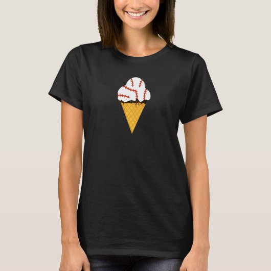 Baseball Triple Scoop Ice Cream Cone T-shirt (Voorkant)